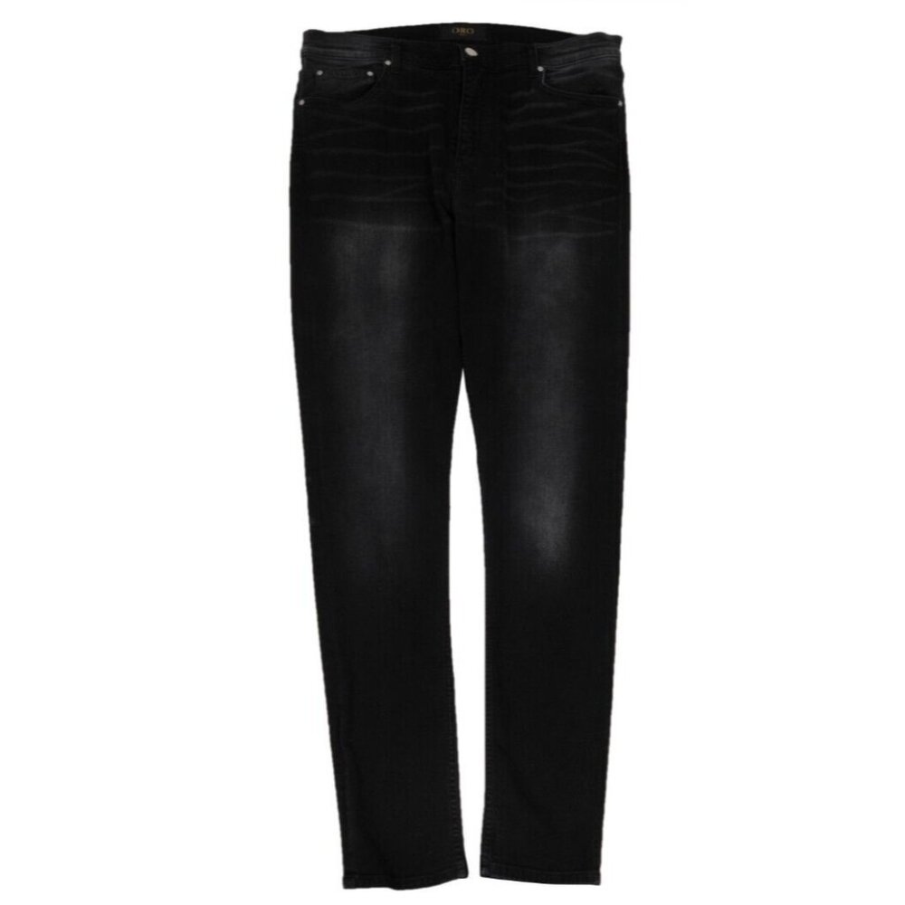 Oro Mens The Mar Jeans Size US 36x35 Vintage Black Slim Leg Stretch Denim